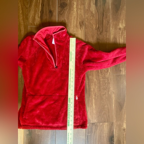 The North Face Womens XS Red Quarter Zip Fuzzy Fleece Pullover Sweater - Picture 5 of 7